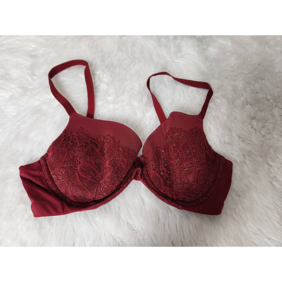 Auden Womens Bra The Icon Full Coverage Lightly Lined‎ Lace Berry Red Size 34C - Picture 1 of 3